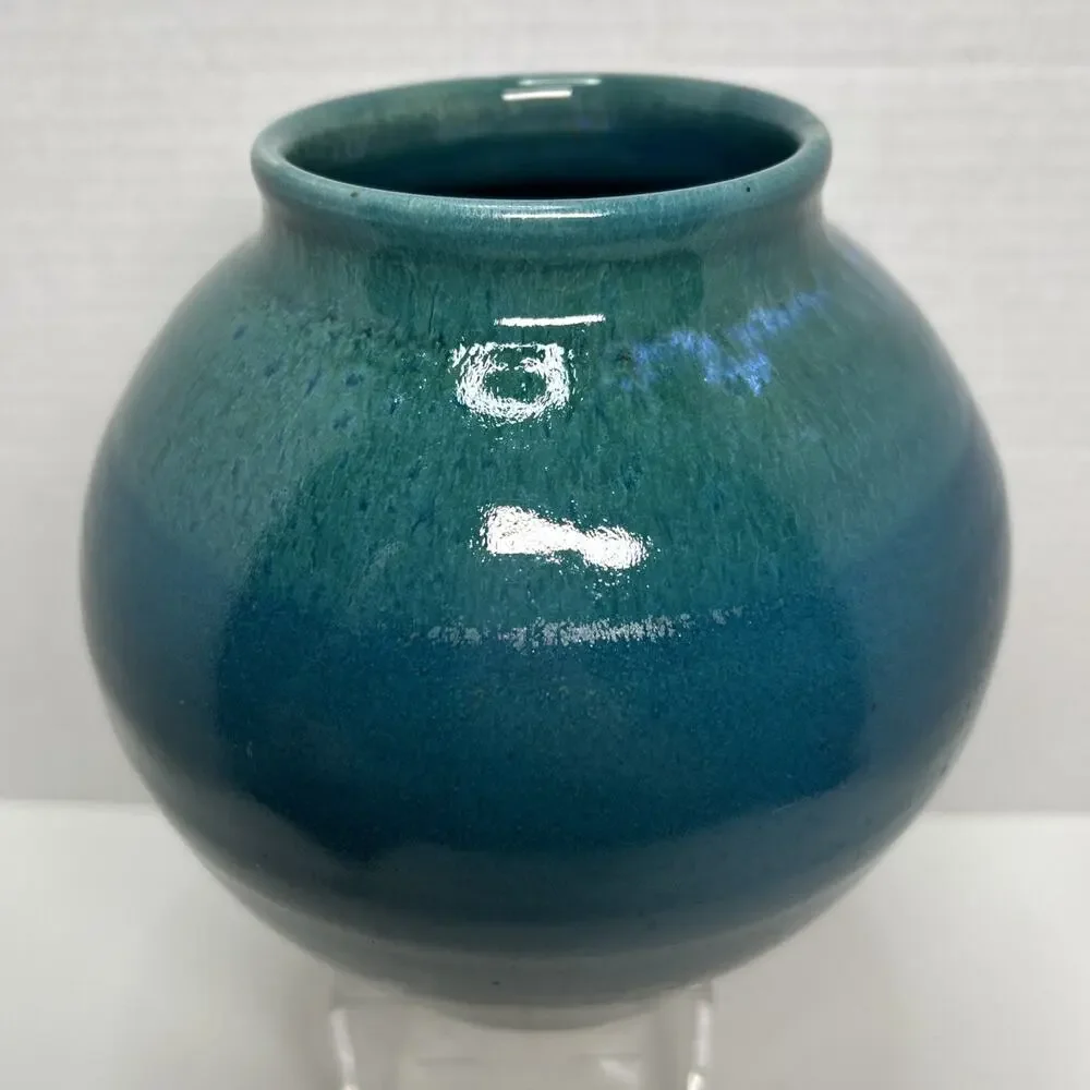 Vtg Studio Art Pottery Mottled Teal Blue Glazed 6